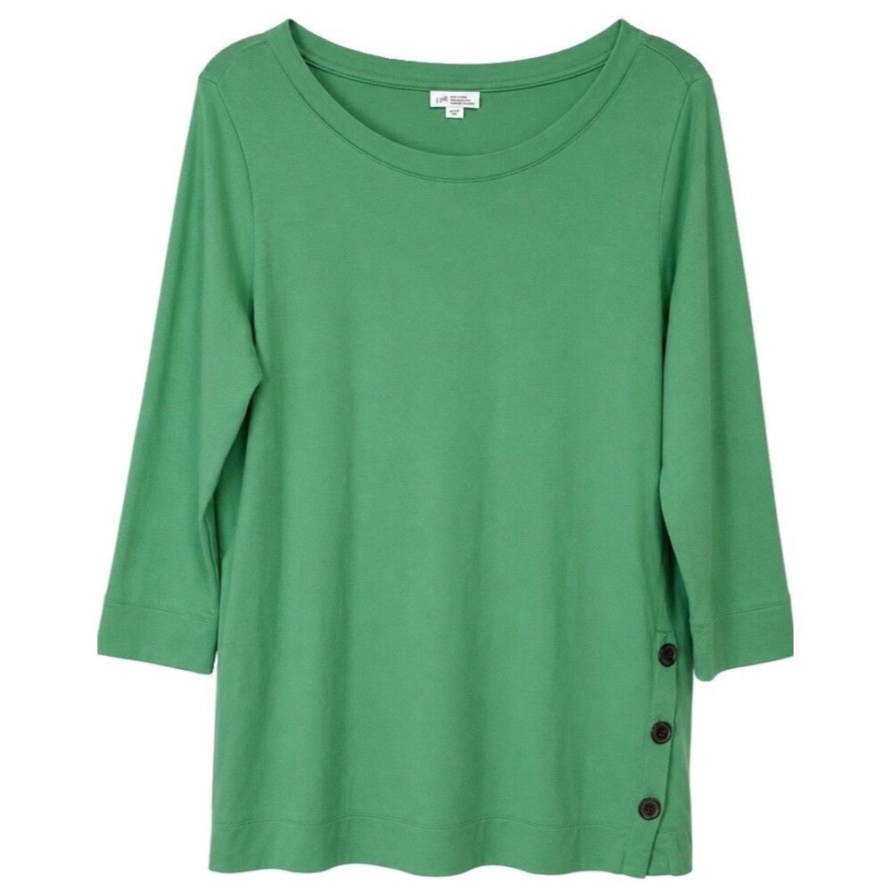 J.Jill Women’s M Petite Green Organic Cotton 3/4 Sleeve Button Hem Tunic Top